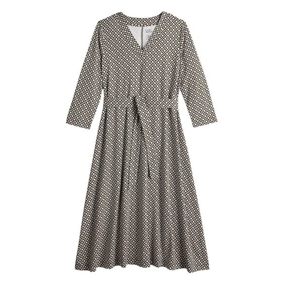 Croft & Barrow V-Neck Midi Dress Belted Geometrical Print Stretchy Plus Size 3X - Picture 1 of 9